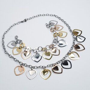 Milor Necklace Bracelet Set Heart Charm Silver Gold Tone 20"